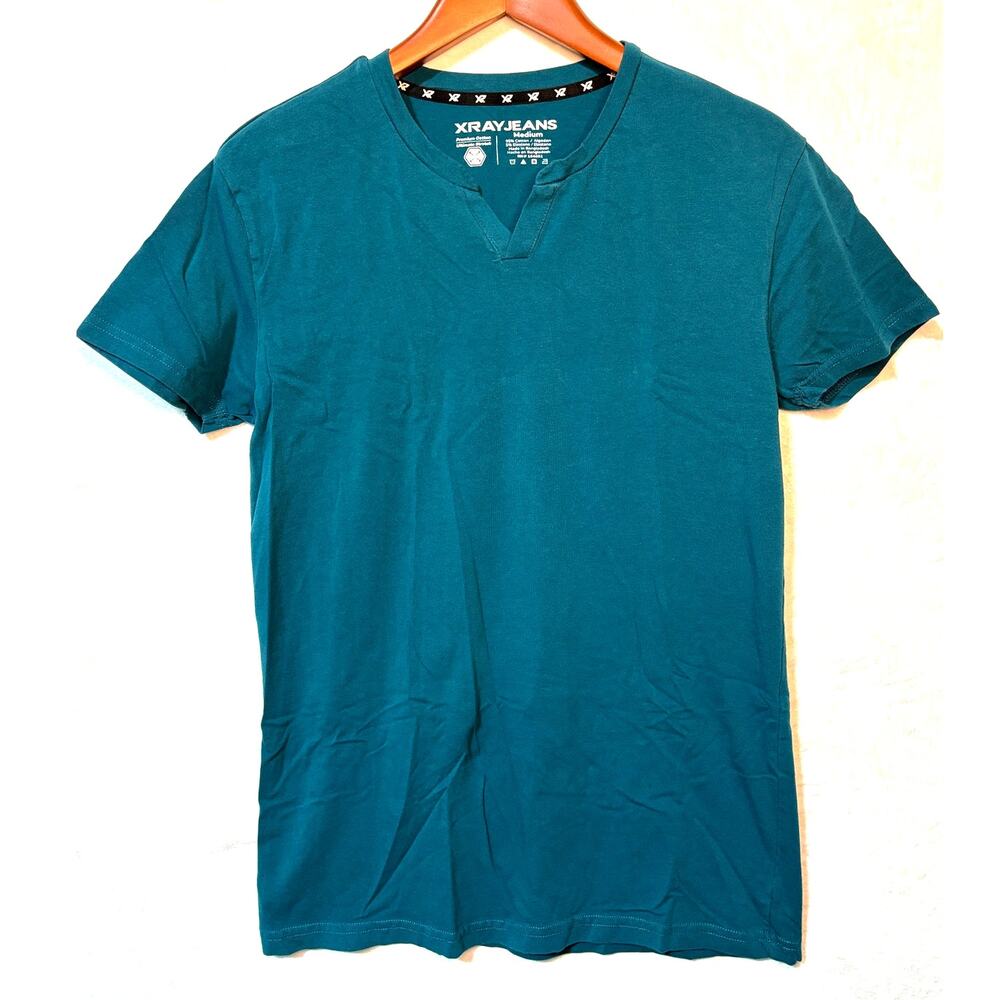 XRAY JEANS Men's Teal Split Crewneck Short Sleeve T-Shirt Henley | Medium